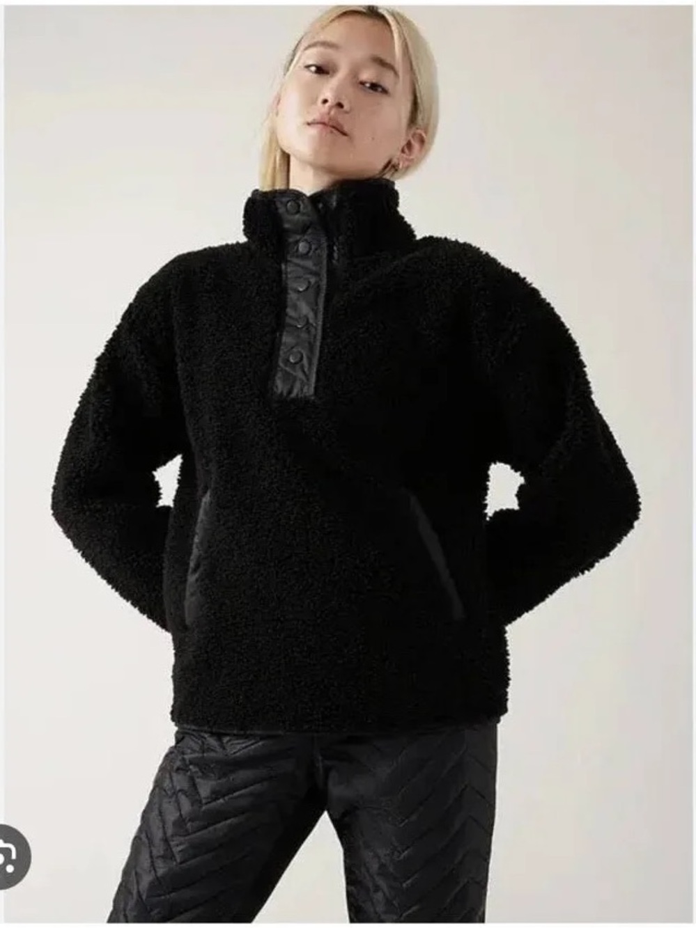 Athleta Cozy Sherpa Sweatshirt Black xxs
